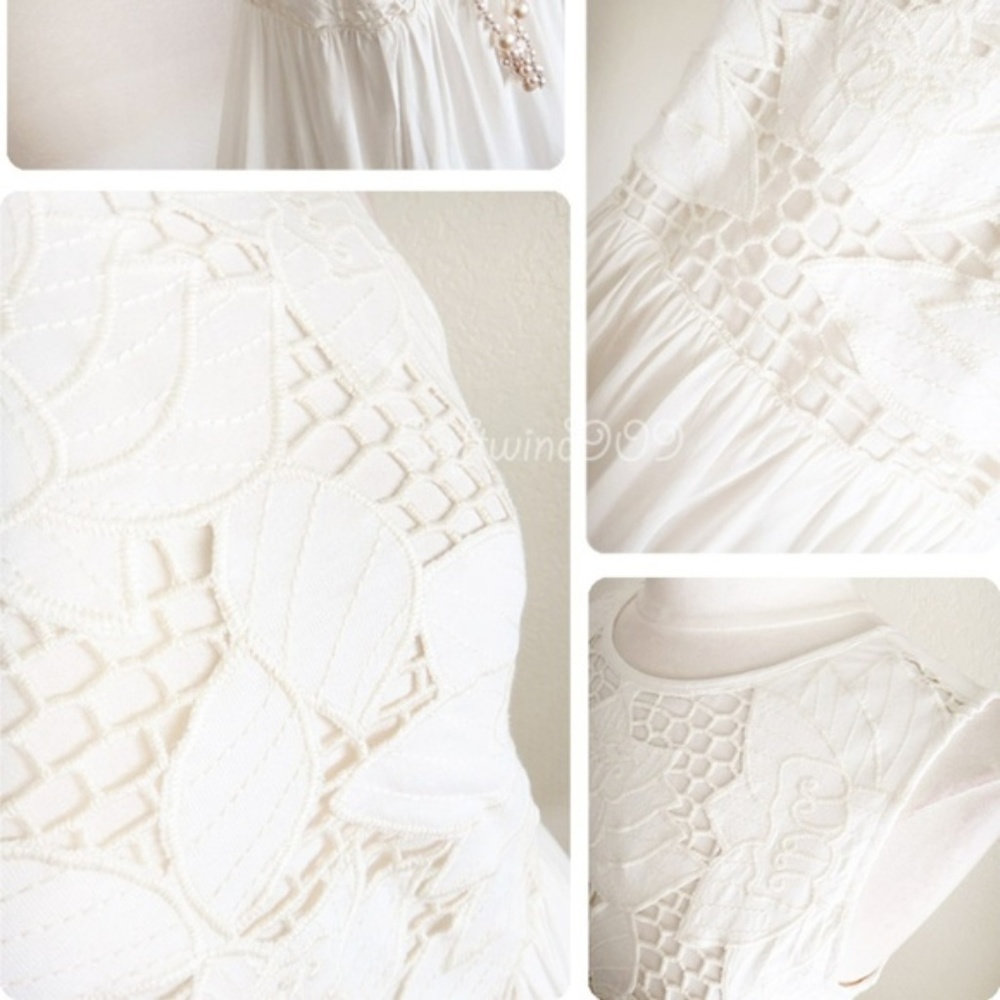 Ivory Cream Lotus Floral Embroidery Babydoll Dress - Picture 7 of 8